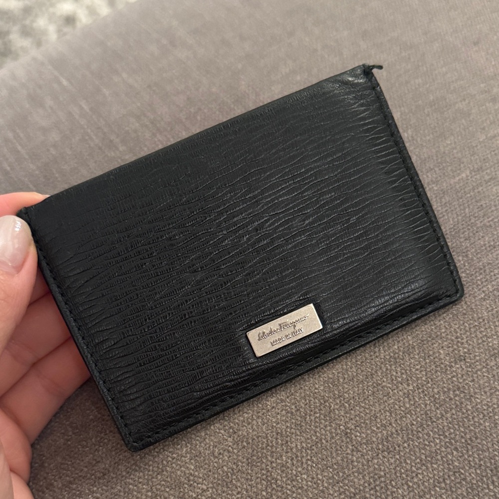 Salvatore Ferragamo Textured Black Card Holder